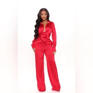 Fabulosity Stretch Satin Jumpsuit - Red